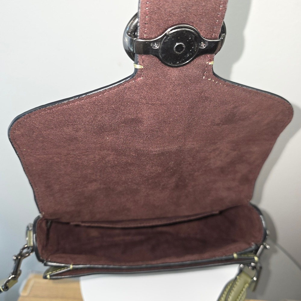 Coach Georgie Saddle Crossbody Bag Olive Green Suede Leather - Picture 9 of 13